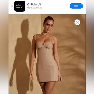 OH POLLY MINI BEIGE LINEN DRESS NWT